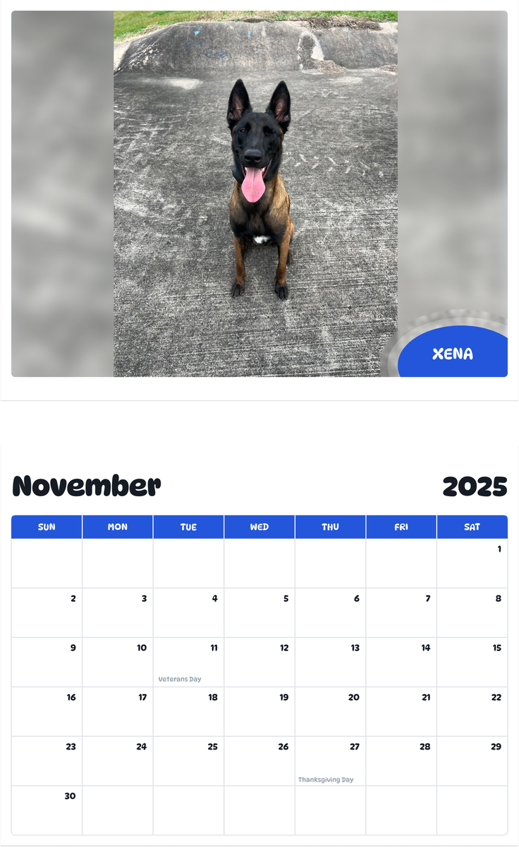 July 2025 - June 2026 Xena - Pawidols Pet Calendar