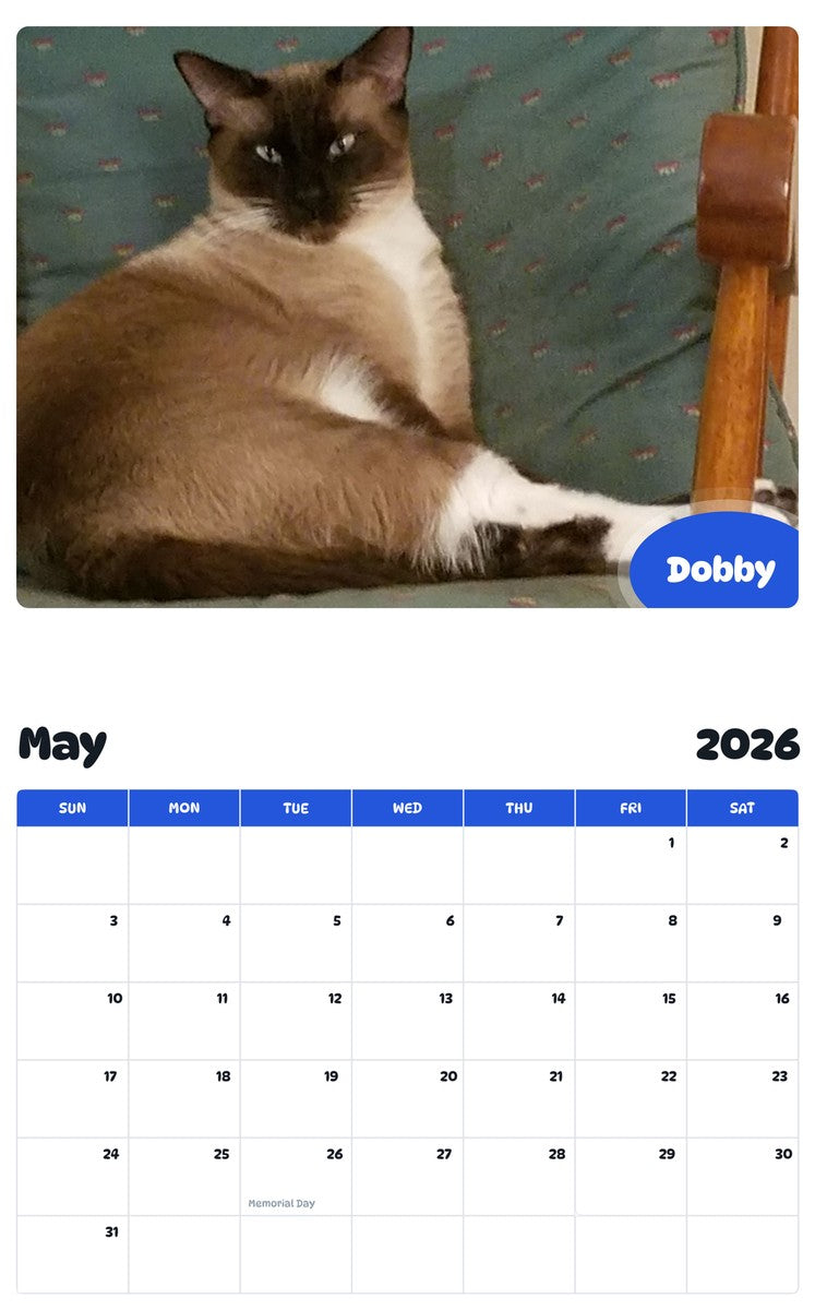 2026 - 2027 Dobby - Pawidols Pet Calendar