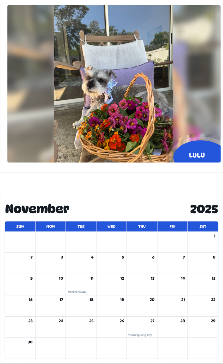 July 2025 - June 2026 Lulu - Pawidols Pet Calendar