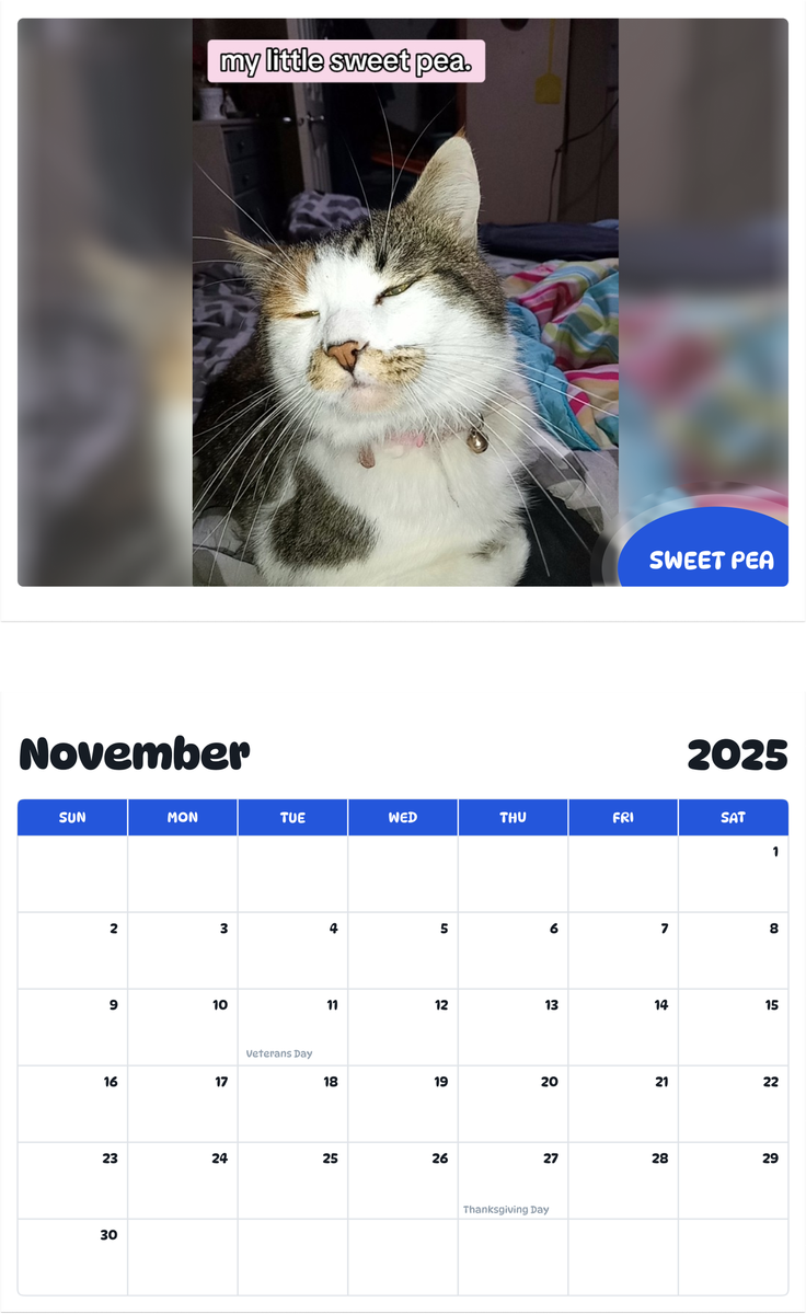July 2025 - June 2026 Sweet pea - Pawidols Pet Calendar