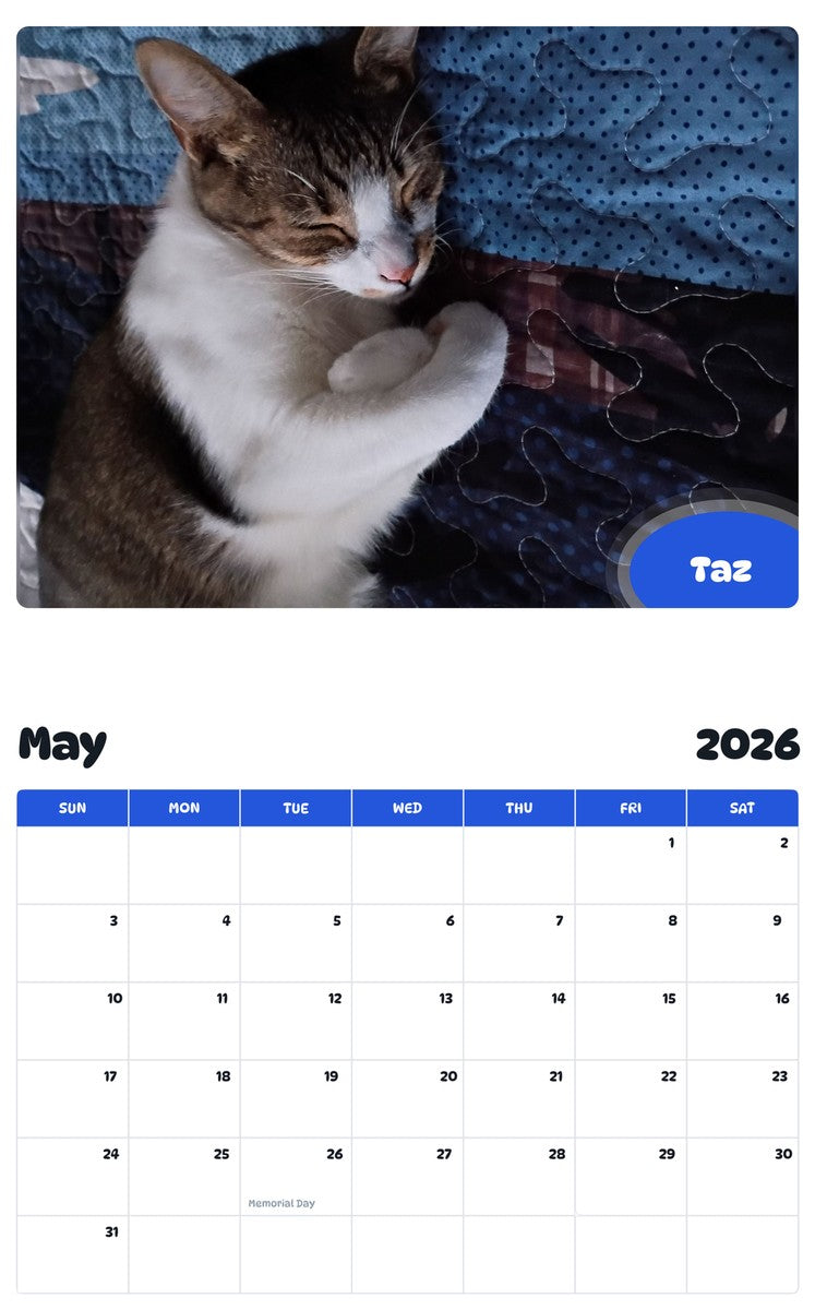 2026 - 2027 Taz - Pawidols Pet Calendar