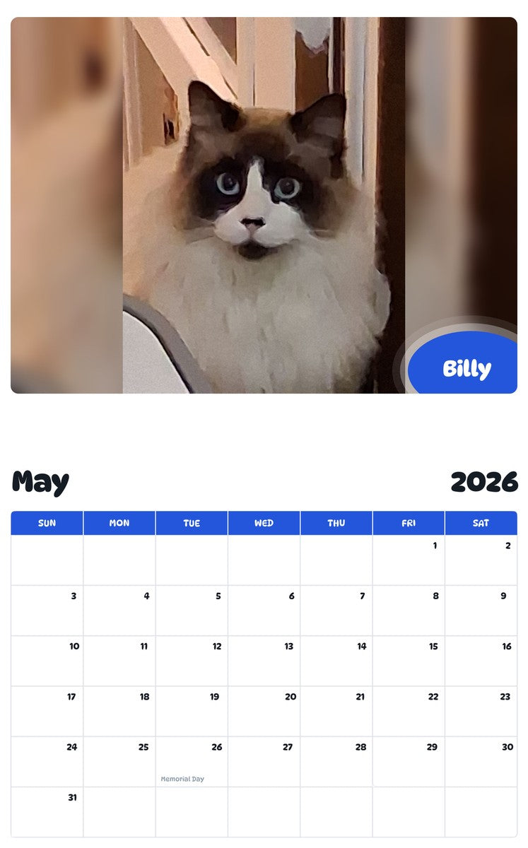 2026 - 2027 Billy - Pawidols Pet Calendar