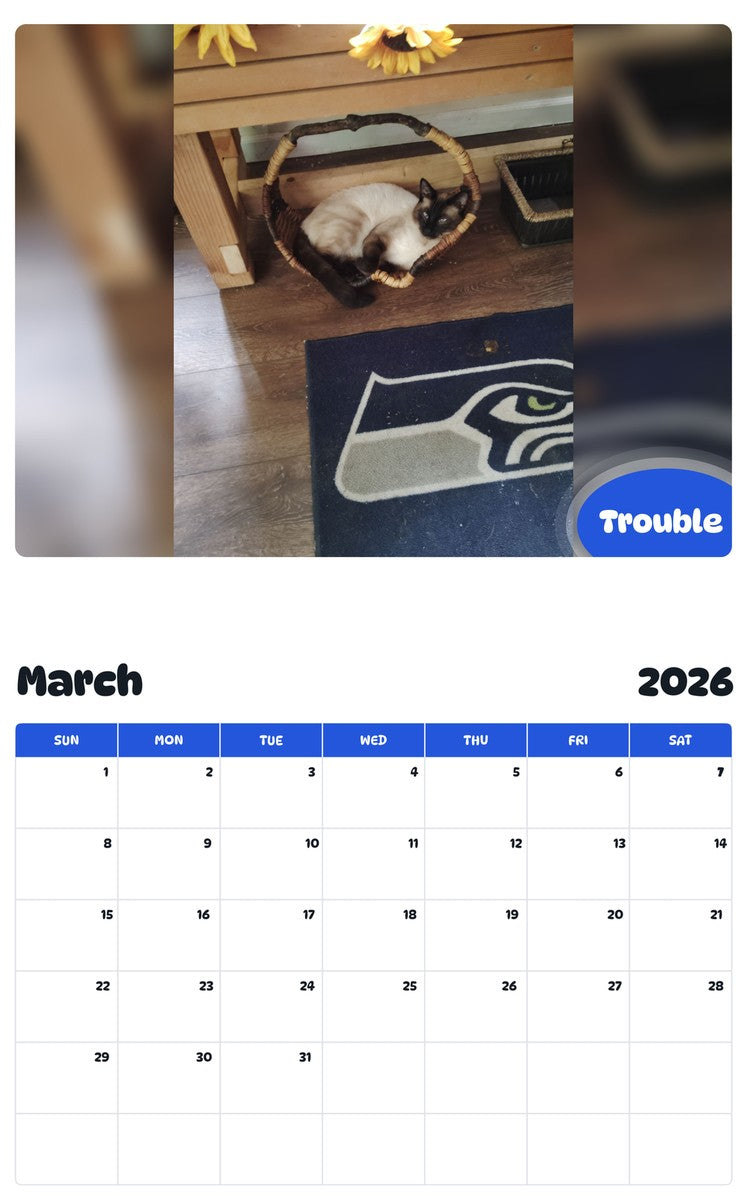 November 2025 - October 2026 Trouble - Pawidols Pet Calendar