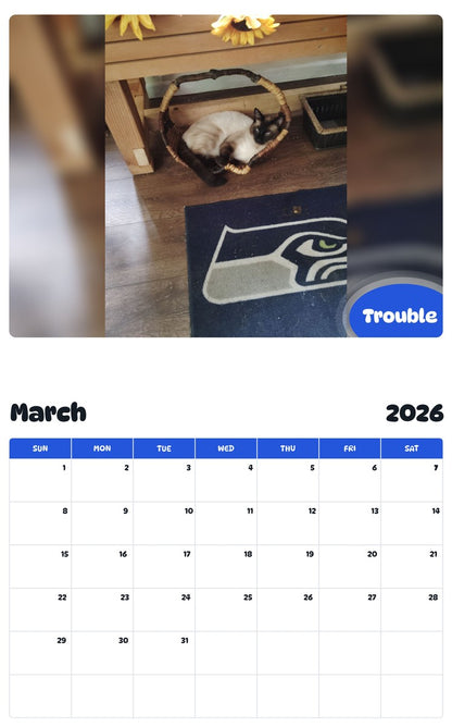 November 2025 - October 2026 Trouble - Pawidols Pet Calendar