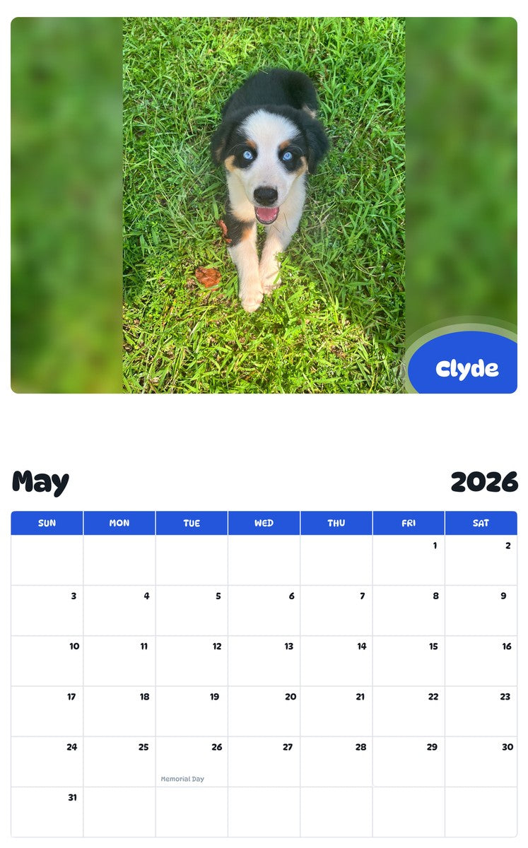 2026 - 2027 Clyde - Pawidols Pet Calendar