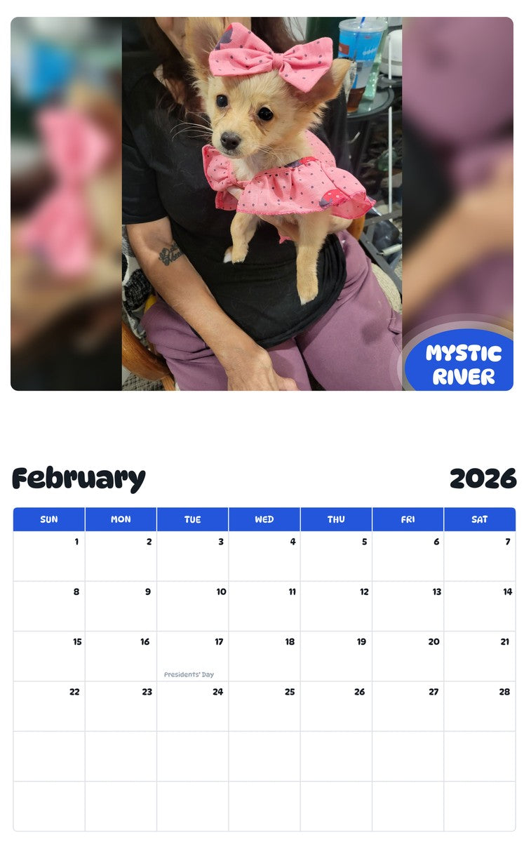 October 2025 - September 2026 MYSTIC RIVER - Pawidols Pet Calendar
