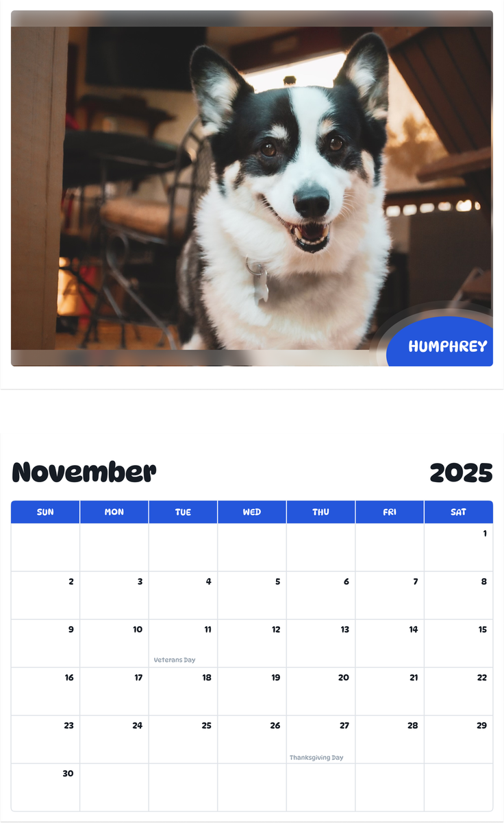 July 2025 - June 2026 Humphrey - Pawidols Pet Calendar