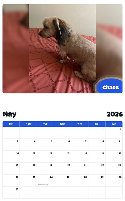 2026 - 2027 Chase - Pawidols Pet Calendar