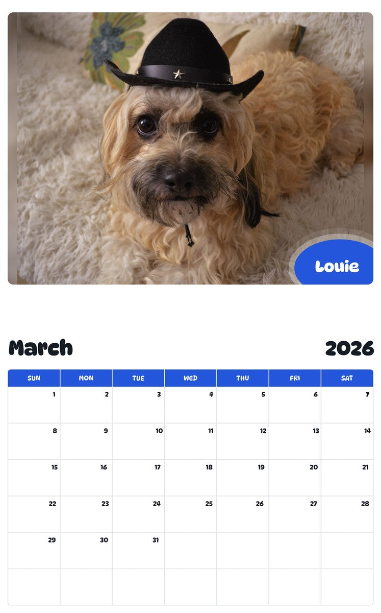 November 2025 - October 2026 Louie - Pawidols Pet Calendar