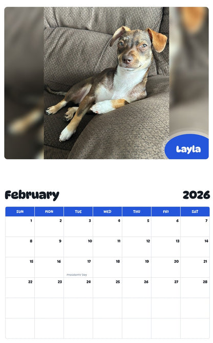November 2025 - October 2026 Layla - Pawidols Pet Calendar
