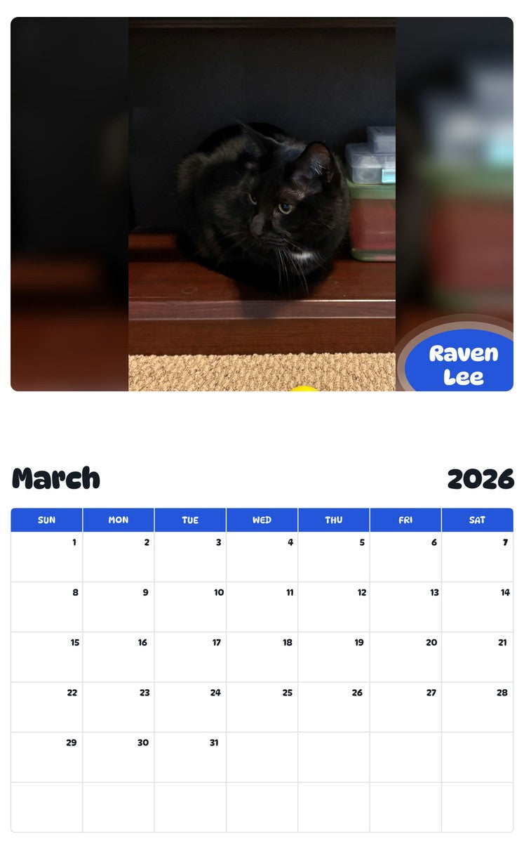 November 2025 - October 2026 Raven Lee - Pawidols Pet Calendar