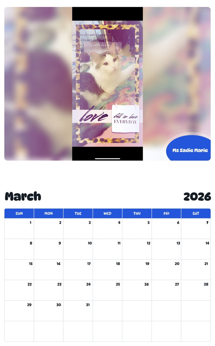 November 2025 - October 2026 Ms Sadie Marie - Pawidols Pet Calendar