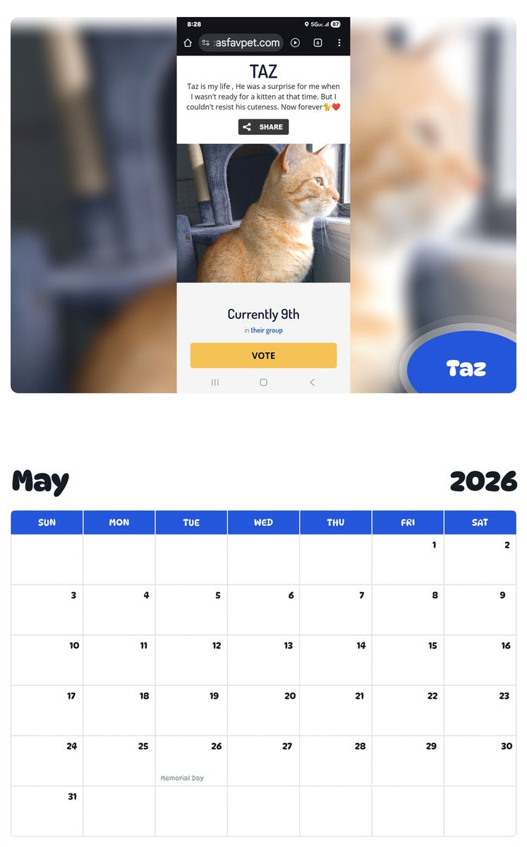 2026 - 2027 Taz - Pawidols Pet Calendar