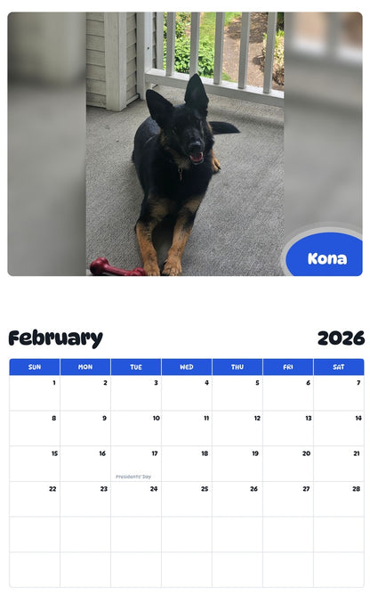 November 2025 - October 2026 Kona - Pawidols Pet Calendar