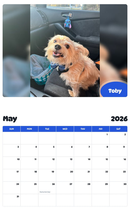 2026 - 2027 Toby - Pawidols Pet Calendar