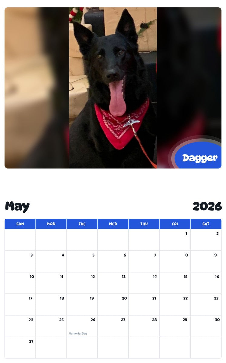 2026 - 2027 Dagger - Pawidols Pet Calendar