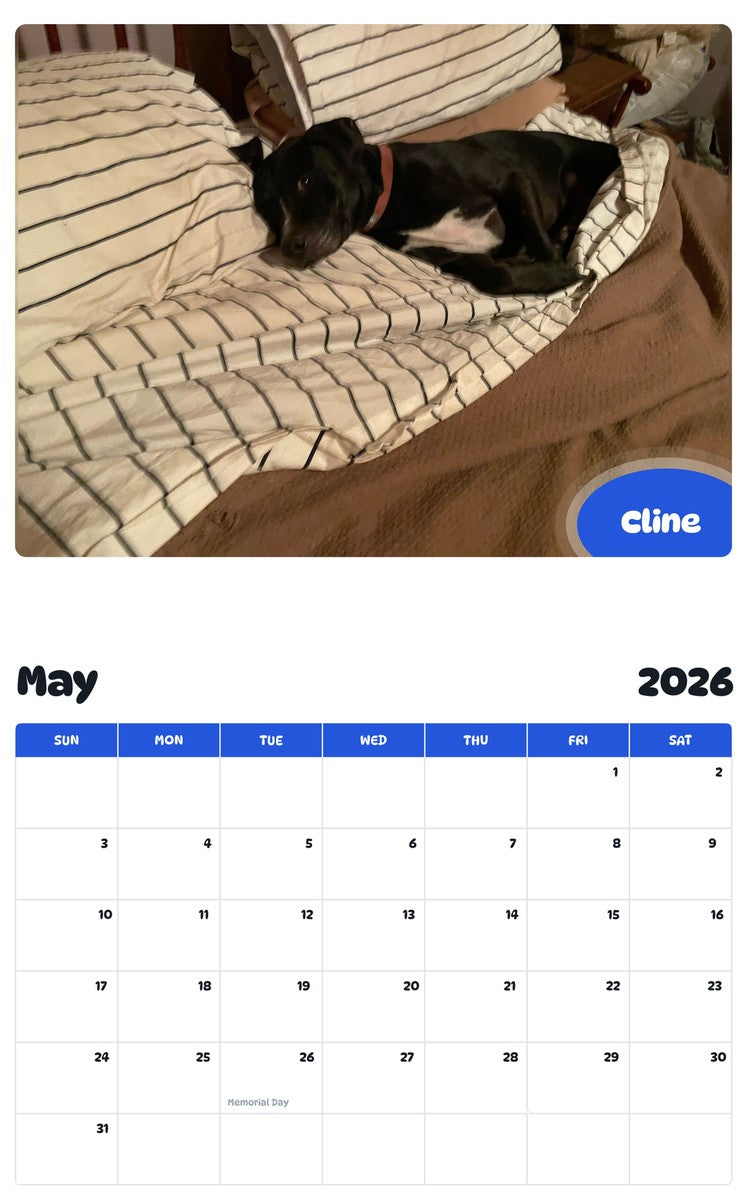 2026 - 2027 Cline - Pawidols Pet Calendar