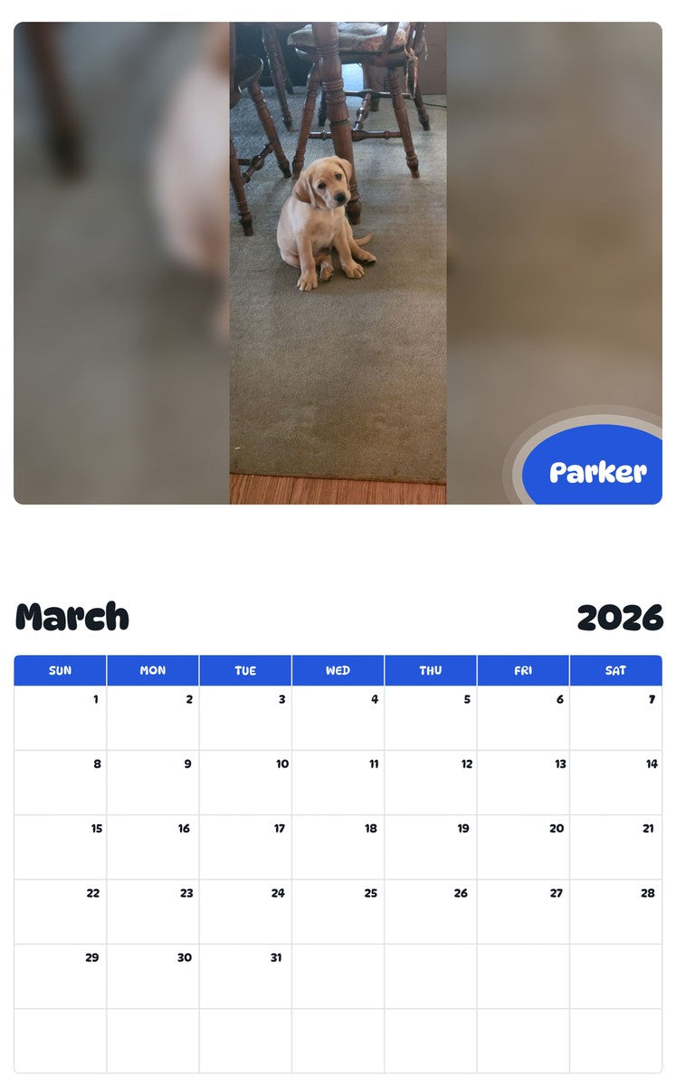 November 2025 - October 2026 Parker - Pawidols Pet Calendar