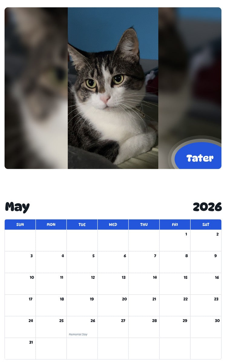 2026 - 2027 Tater - Pawidols Pet Calendar