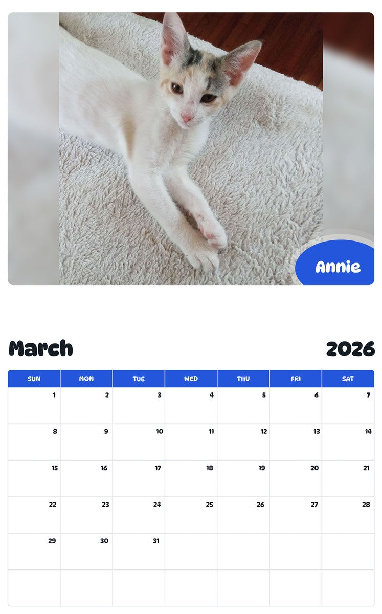 November 2025 - October 2026 Annie - Pawidols Pet Calendar