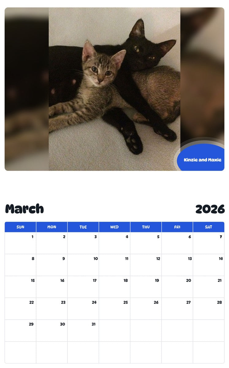 November 2025 - October 2026 Kinzie and Maxie - Pawidols Pet Calendar