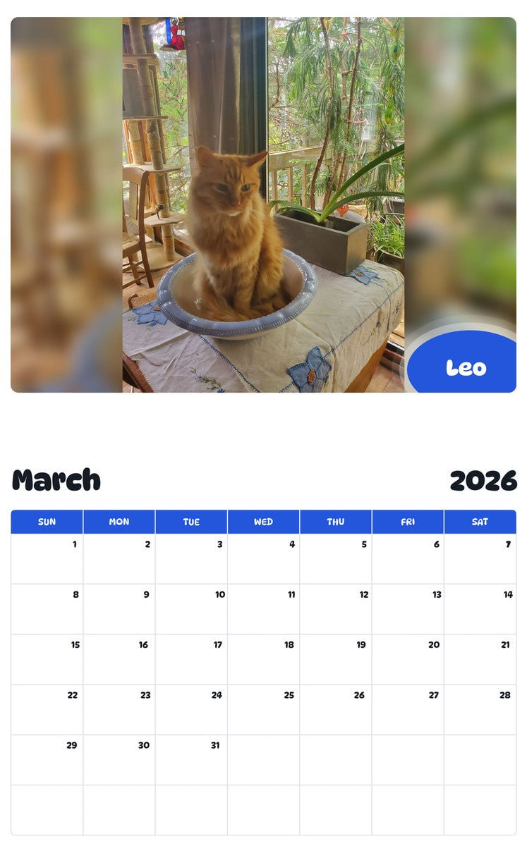 November 2025 - October 2026 Leo - Pawidols Pet Calendar