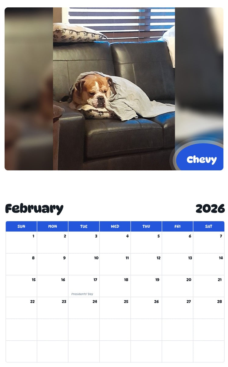 October 2025 - September 2026 Chevy - Pawidols Pet Calendar