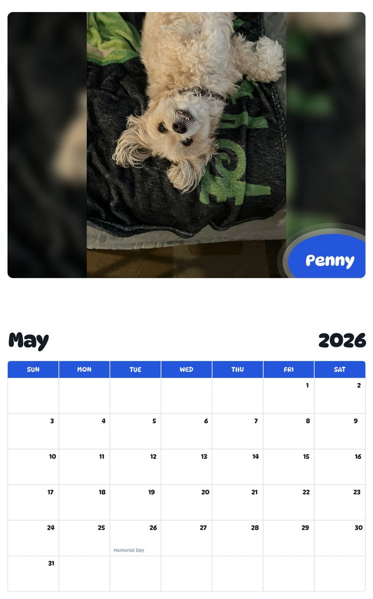 2026 - 2027 Penny - Pawidols Pet Calendar