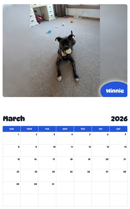 November 2025 - October 2026 Winnie - Pawidols Pet Calendar