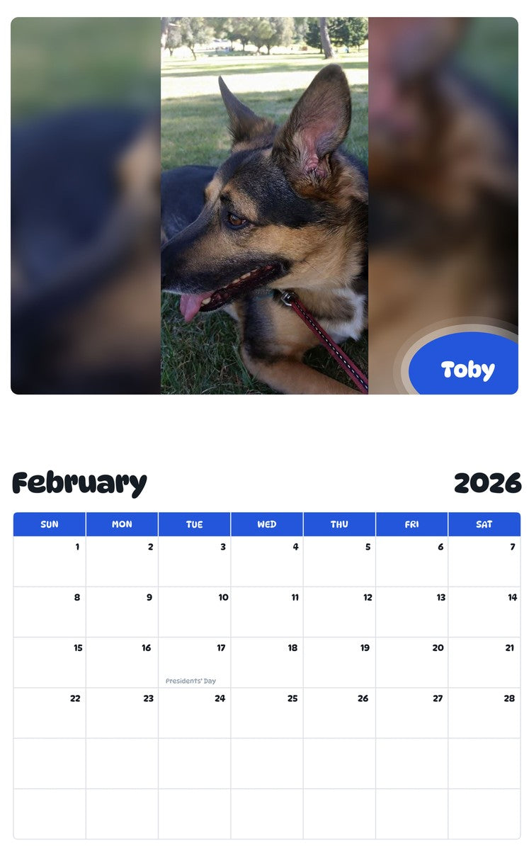 October 2025 - September 2026 Toby - Pawidols Pet Calendar