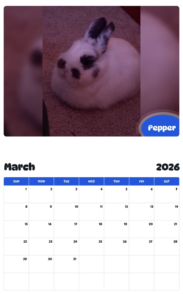 November 2025 - October 2026 Pepper - Pawidols Pet Calendar