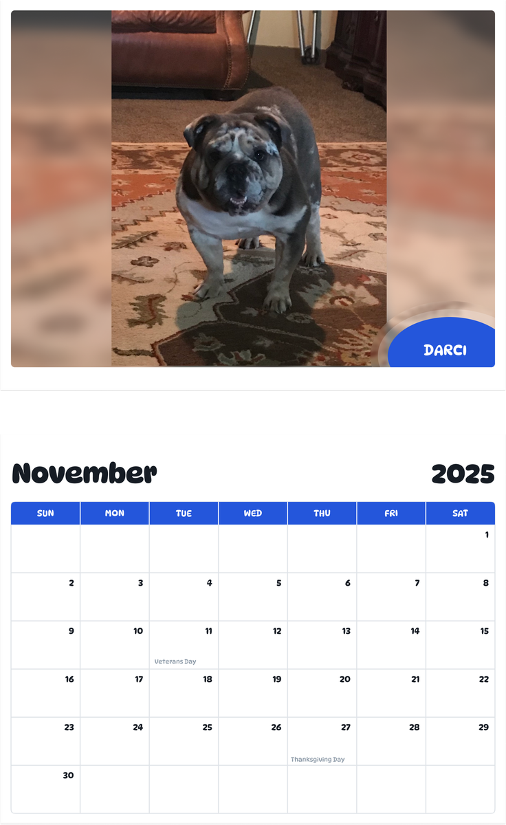 July 2025 - June 2026 Darci - Pawidols Pet Calendar