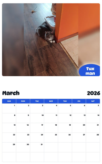 November 2025 - October 2026 Tux man - Pawidols Pet Calendar