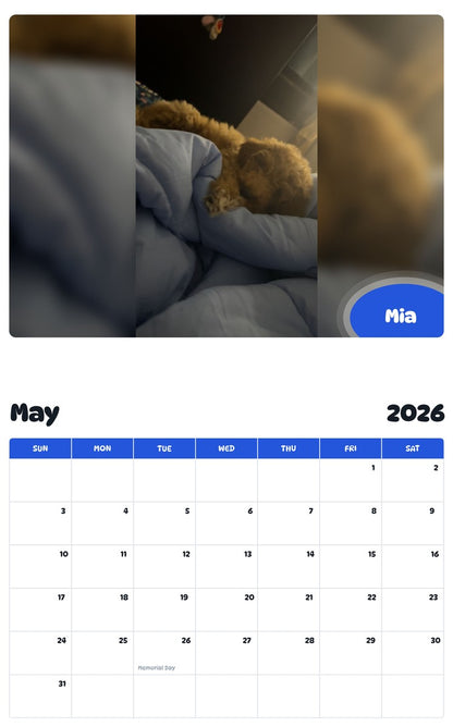 2026 - 2027 Mia - Pawidols Pet Calendar