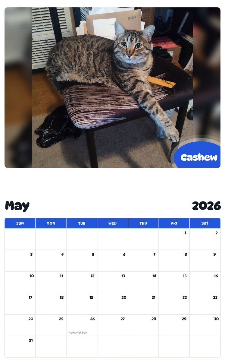 2026 - 2027 Cashew - Pawidols Pet Calendar