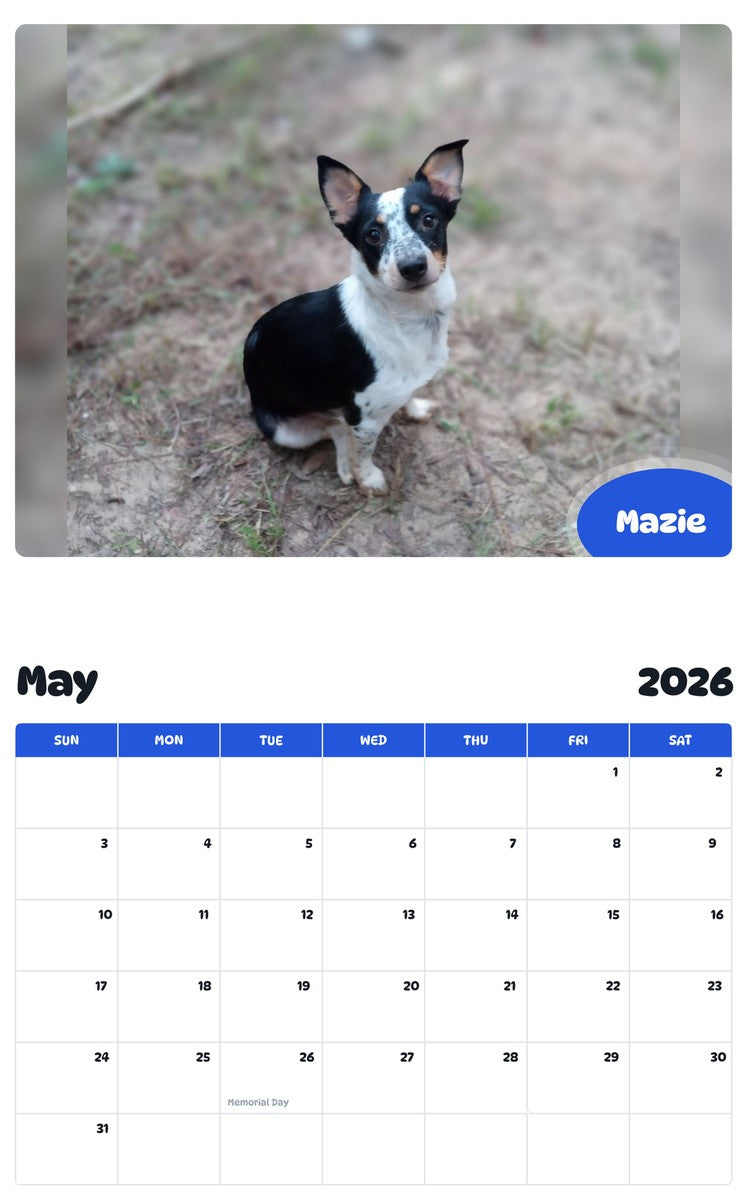 2026 - 2027 Mazie - Pawidols Pet Calendar