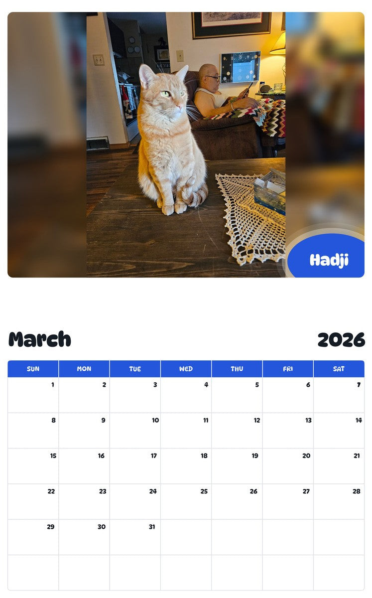 November 2025 - October 2026 Hadji - Pawidols Pet Calendar