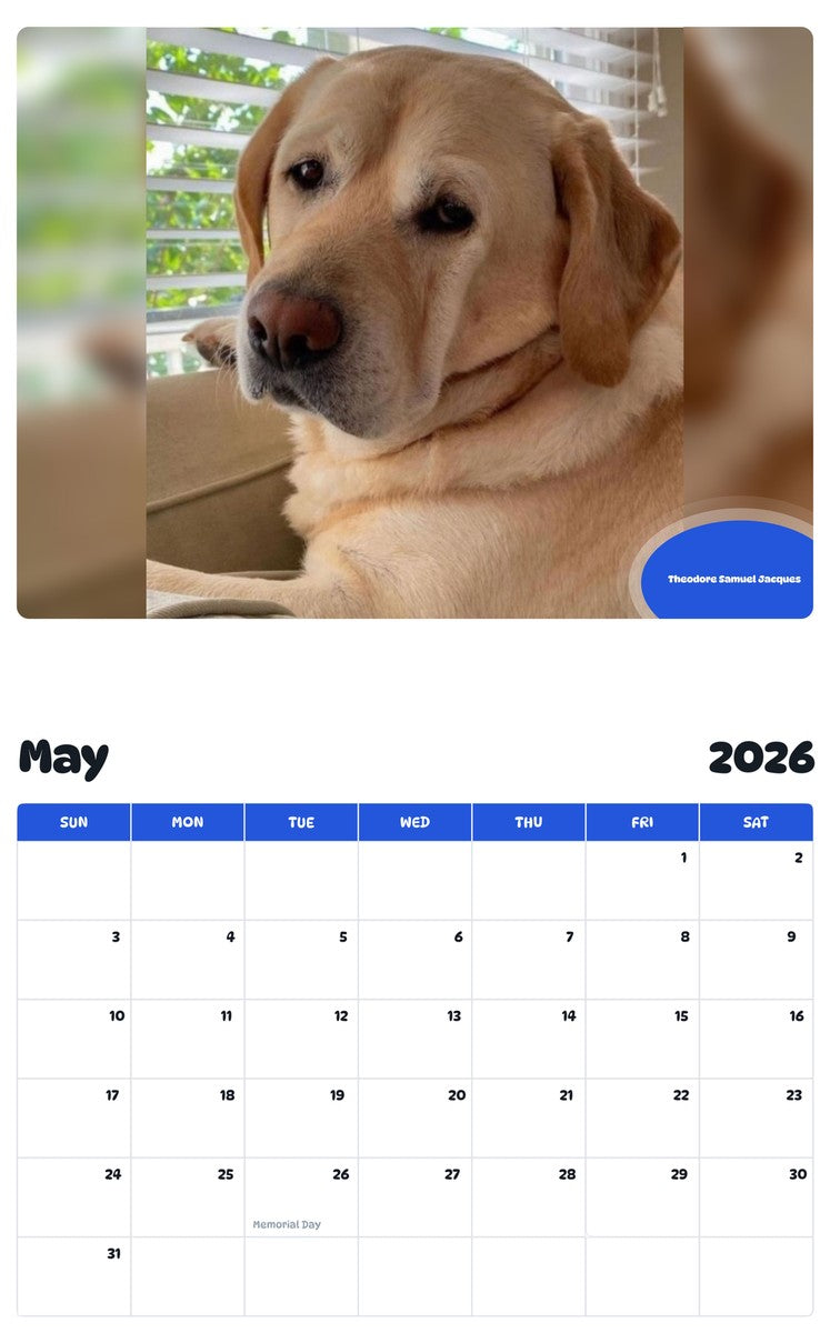 2026 - 2027 Theodore Samuel Jacques - Pawidols Pet Calendar