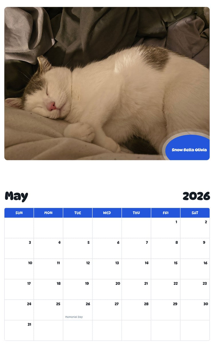 2026 - 2027 Snow Bella Olivia - Pawidols Pet Calendar