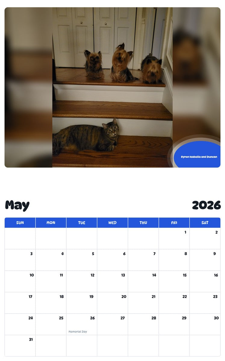 2026 - 2027 Byron Isabella and Duncan - Pawidols Pet Calendar
