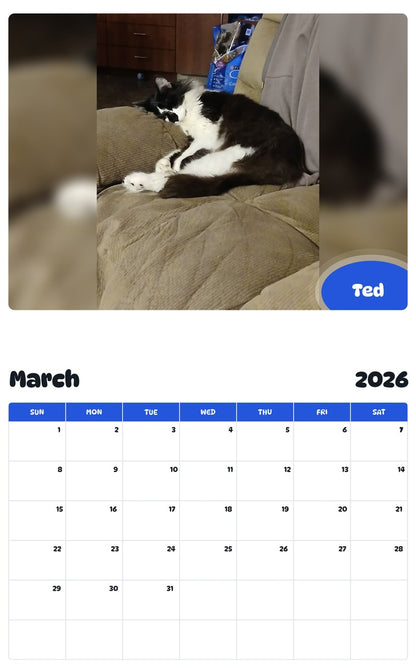 November 2025 - October 2026 Ted - Pawidols Pet Calendar