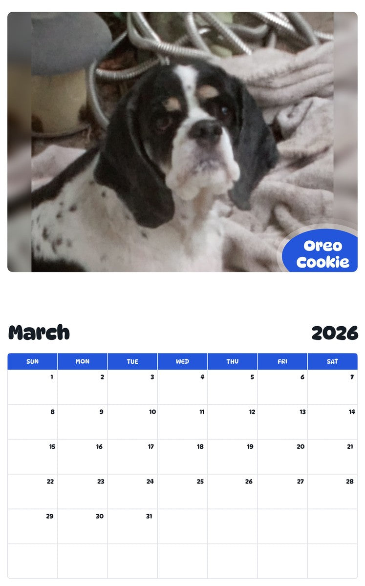 November 2025 - October 2026 Oreo Cookie - Pawidols Pet Calendar