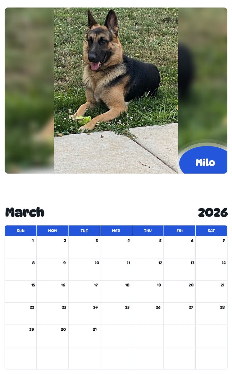 November 2025 - October 2026 Milo - Pawidols Pet Calendar