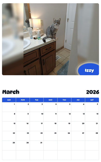 November 2025 - October 2026 Izzy - Pawidols Pet Calendar