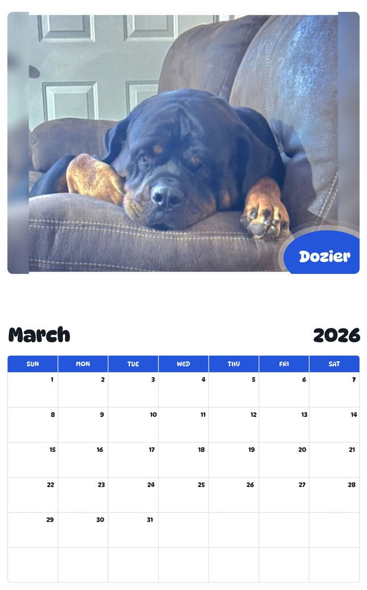 November 2025 - October 2026 Dozier - Pawidols Pet Calendar