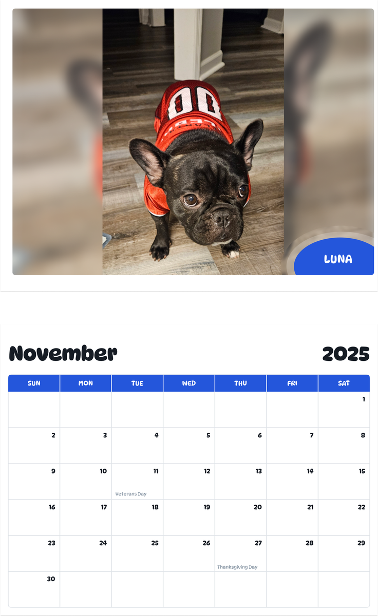 July 2025 - June 2026 Luna - Pawidols Pet Calendar