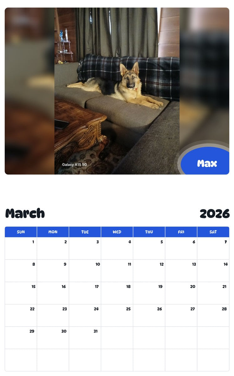 November 2025 - October 2026 Max - Pawidols Pet Calendar
