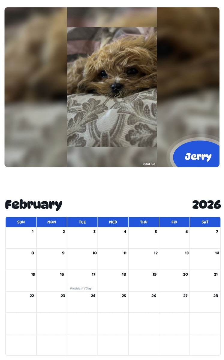 October 2025 - September 2026 Jerry - Pawidols Pet Calendar