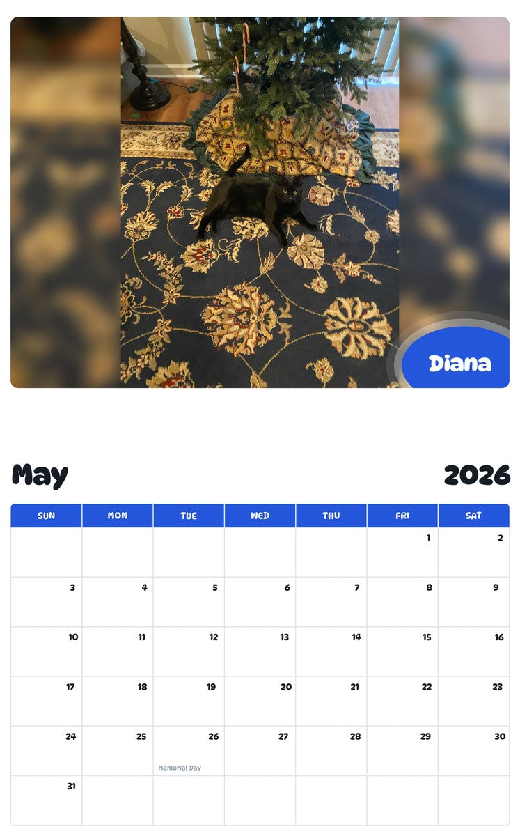 2026 - 2027 Diana - Pawidols Pet Calendar