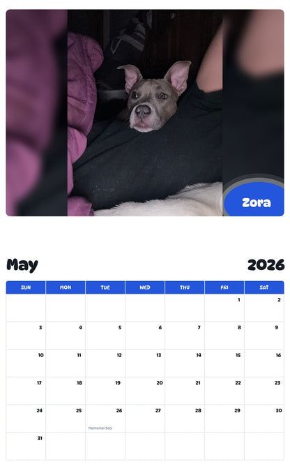 2026 - 2027 Zora - Pawidols Pet Calendar